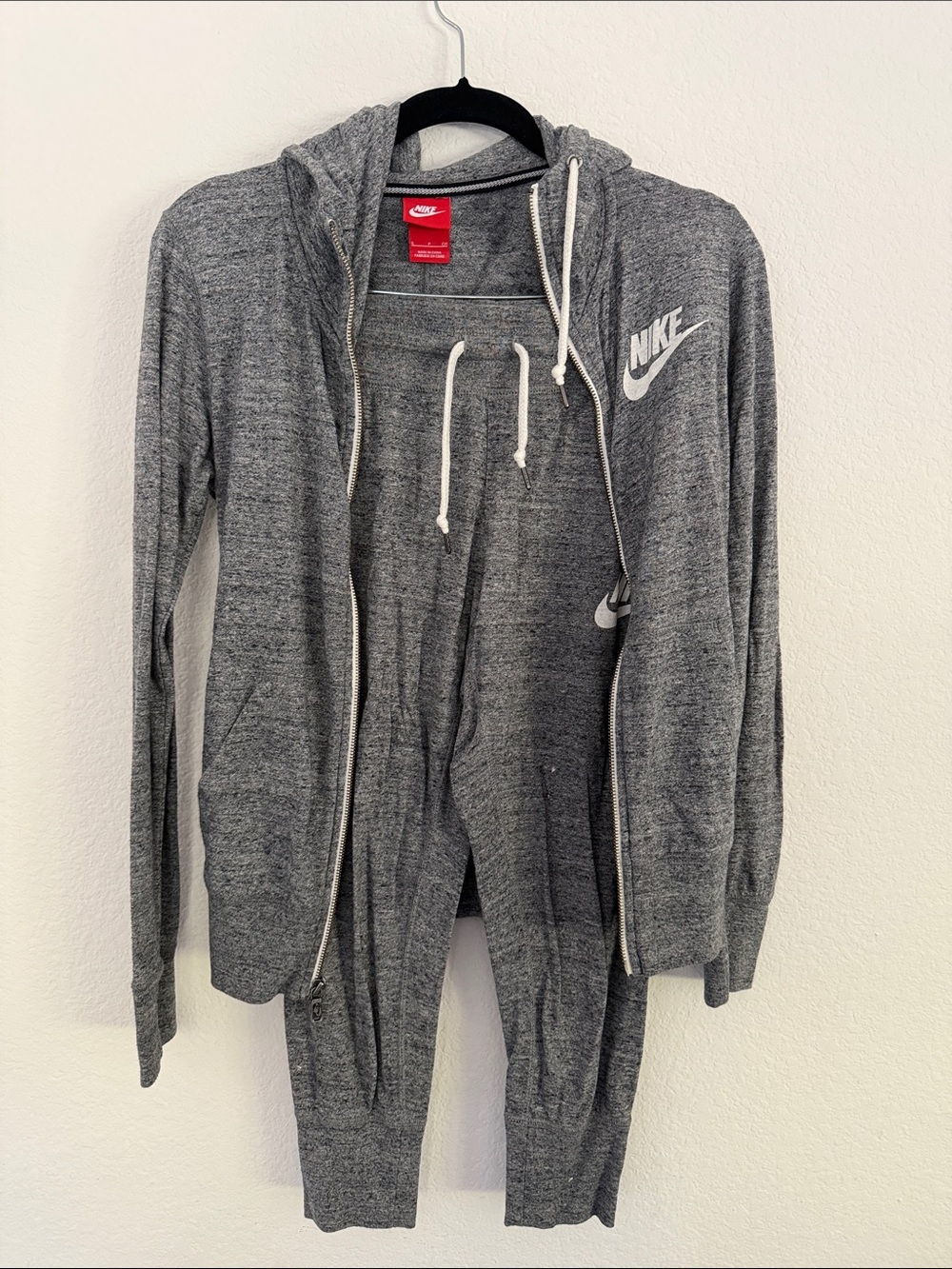 Nike Grey Heather Hoodie and Joggers Set with White Accents